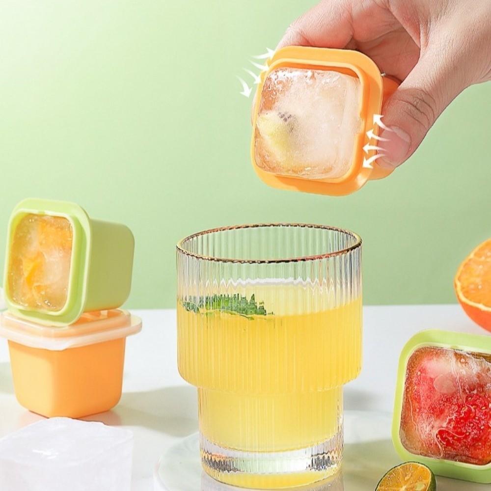 6/12pcs New Silicone Ice Cube Mold Easily Release with Lid DIY Ice Cube Box Square Shape Reusable Ice Cube Tray Kitchen Gadgets