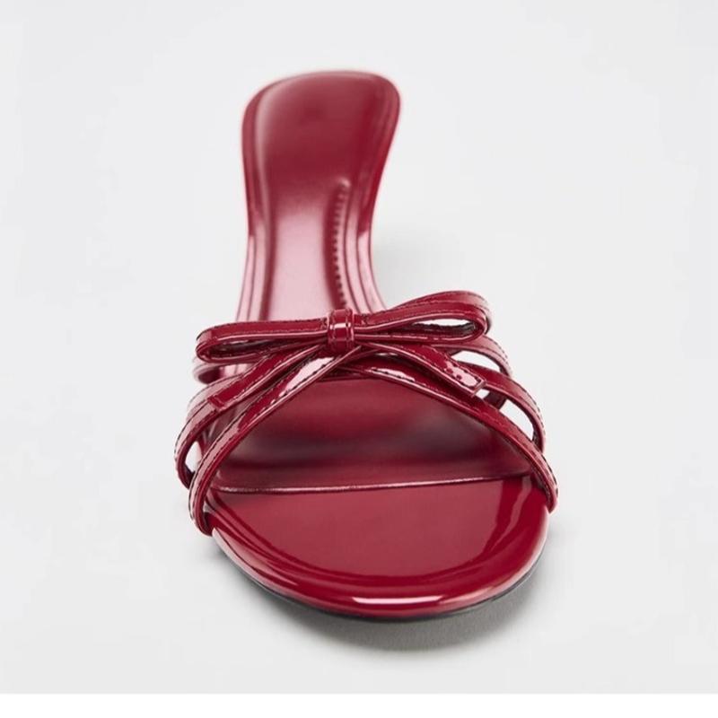Chaussures pour femmes2025été nouveau nœud talons hauts rouge escarpins mode rétro français dames résistant à l'usure sandales tailles 35--43
