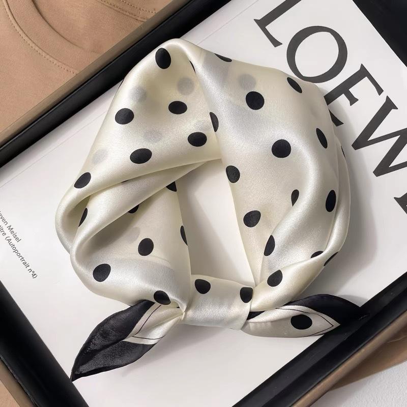 Dámský béžový hedvábný šátek - 53 cm Korejský styl Tištěný čtverec, 100% morušové hedvábí na jaro/léto