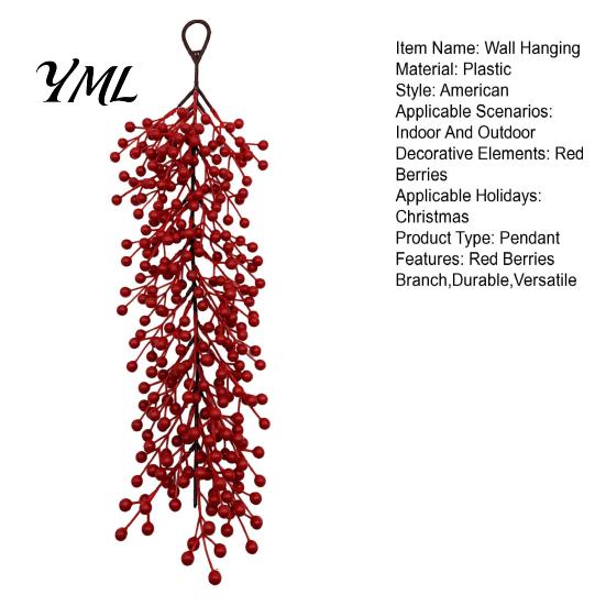Artificial Red Berry Sprays Swag Branch, Christmas Rustic Style Wall Indoor Outdoor Festive Ornament Hangings, Seasonal Waterfall Pendant for