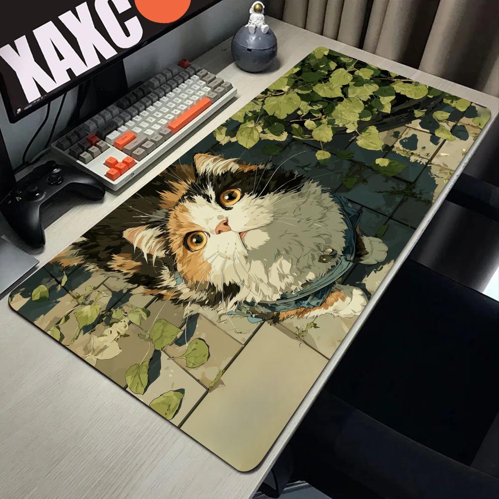 HYBXAXC Cute Japan Cat Mouse Pad Large Gamer Mousepad Computer Gaming Accessories Art Carpet 900x400 Play Mats Anime Office Mat