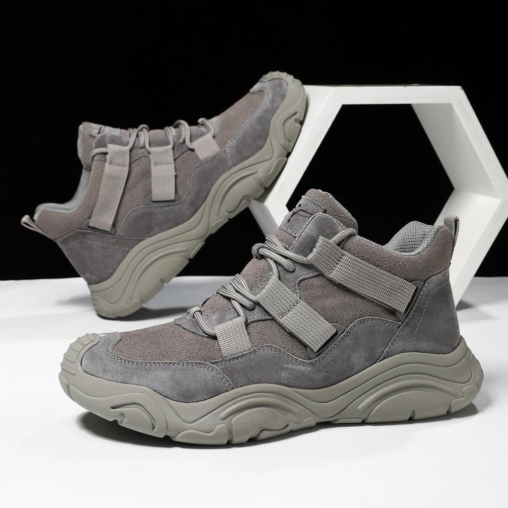 Men's High Top Sneakers High Quality Suede Casual Shoes Outdoor Non Slip Hiking Boots Lace Up Platform Booties Botas Para Hombre