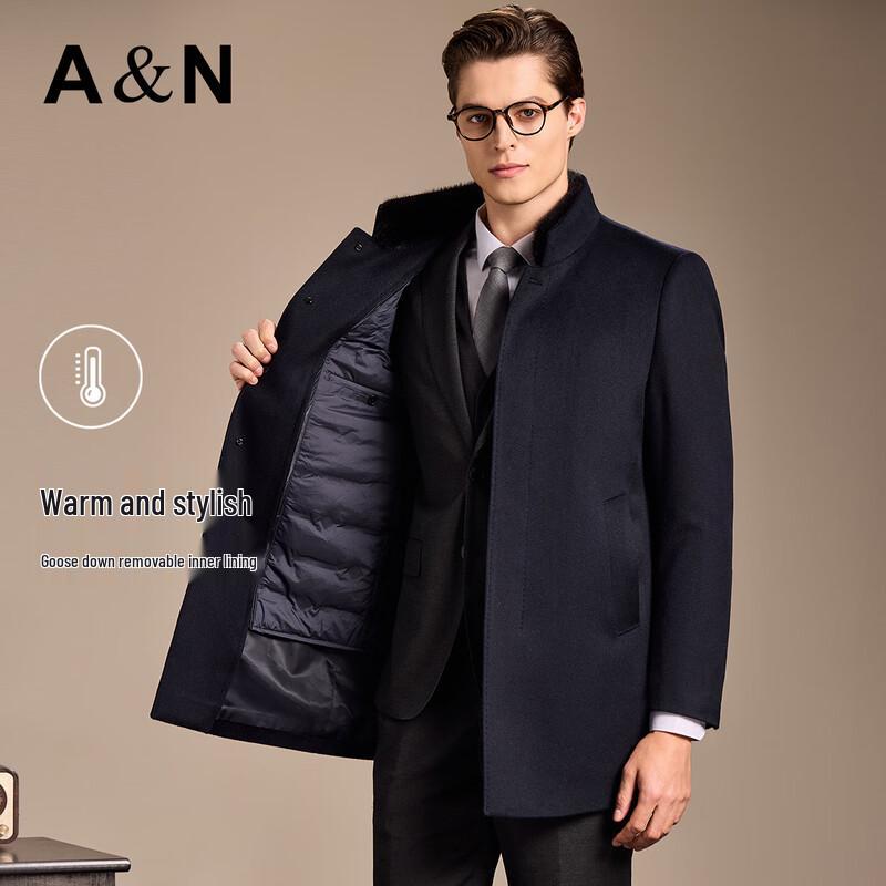 Antonio Men's Mid-Length Wool & Cashmere Coat with Detachable Liner & Mink Fur Collar