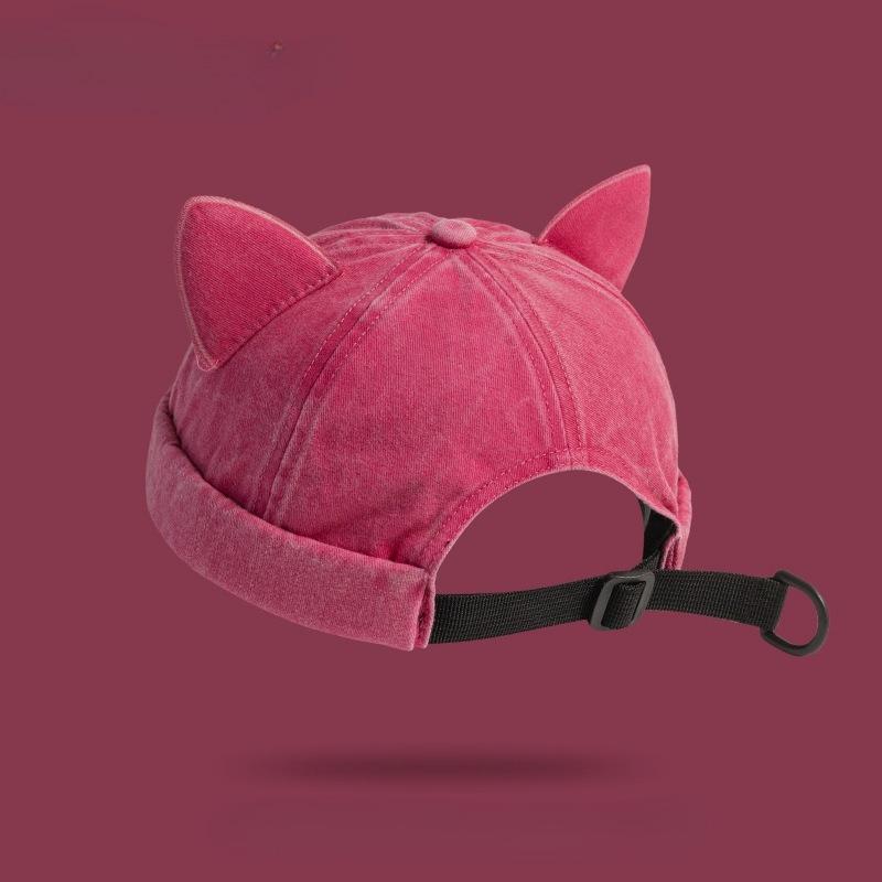 

1pc Winter Warm Landlord Hat for Men,outdoor Windyproof Versatile Bucket Hat with Cute Cat Ear,adjustable Brimles Melon Skin Hat One Size рожевий червоний колір