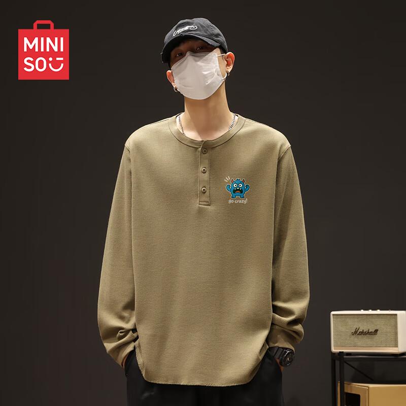 MINISO Men s Waffle Knit Henley Long Sleeve T-Shirt M