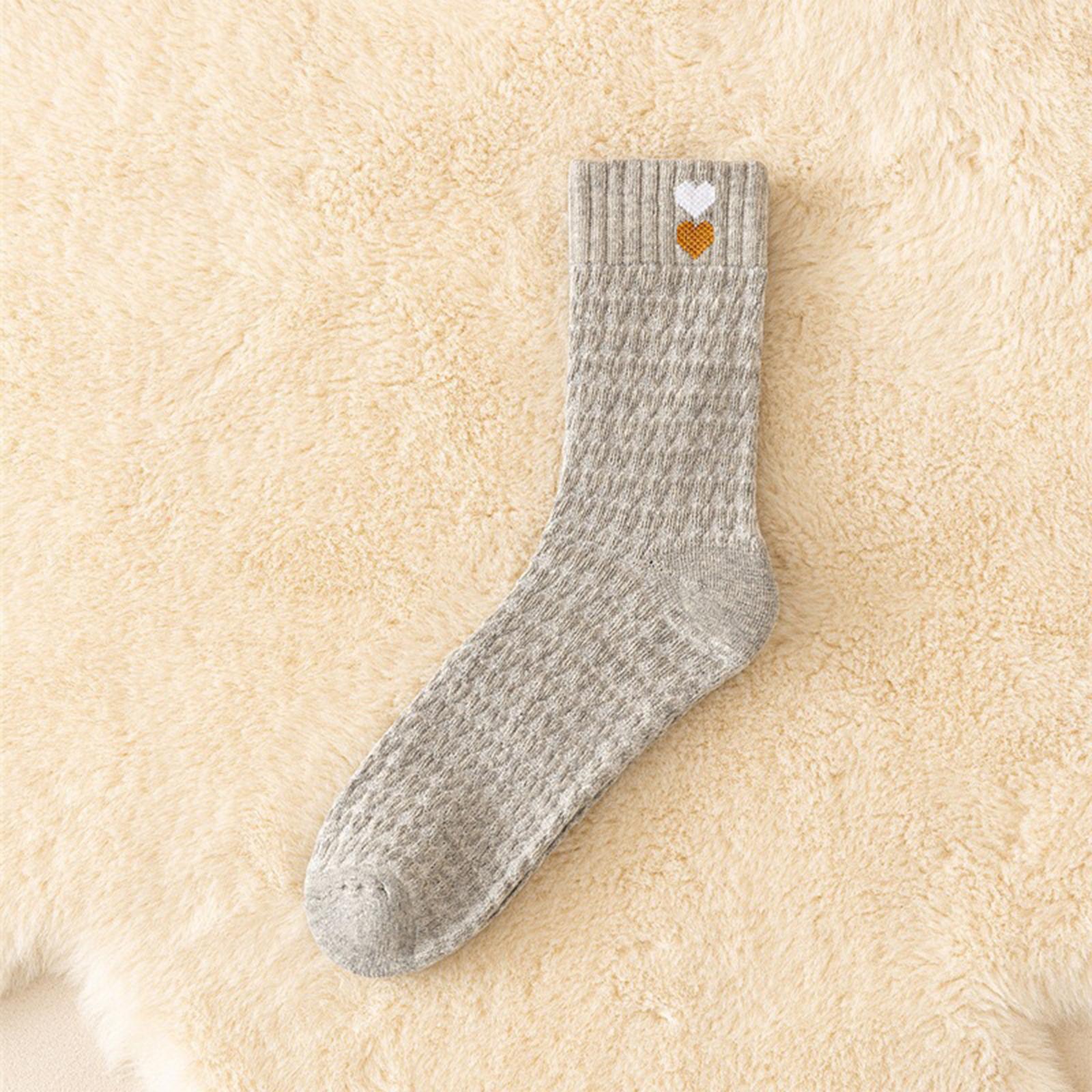 

Women Warm Fleece Lined Socks Winter Heart Embroidered Mid Tube Stockings Textured Thermal Hosiery Multi Color Cold Resistant One Size светло-серый