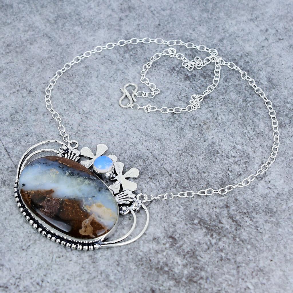 Chrysoprase, Opal Gemstone 925 Sterling Silver Jewelry Necklace 18" M-2755