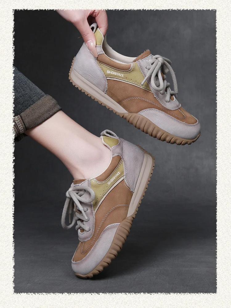 Johnature Genuine Leather Sneakers Versatile Soft Soled Lace-up Women's Casual Sports Shoes