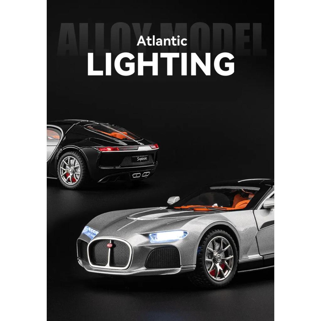 1/24 Scale Bugatti Atlantic Alloy Sports Model Car Diecasts Metal Toy Race Vehicles Simulation Sound Light Collectible Childrens Gifts