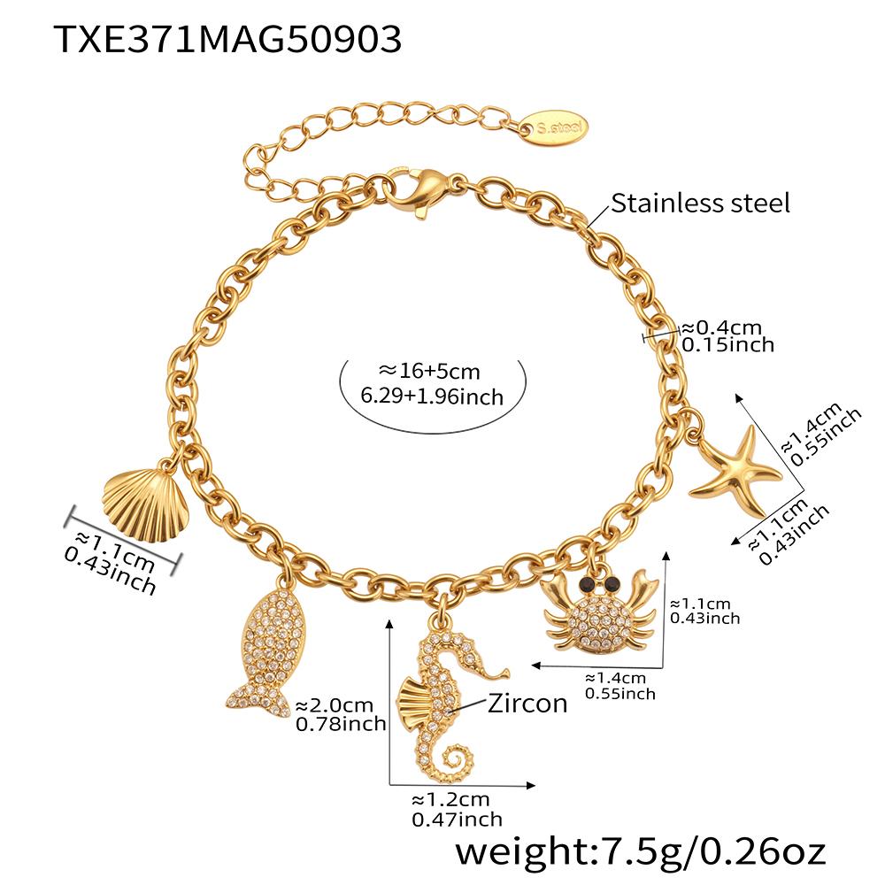 Ocean Theme Charm Necklaces Matching Bracelets In Stainless Steel 18k Gold Plated Chain Necklace Bracelet Jewelry Set For Women