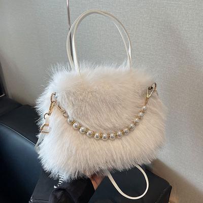 Temperament Versatile Fluffy Handbag Fashion Pearl Shoulder Bag Autumn and Winter Texture Women's Commuter Crossbody Bag