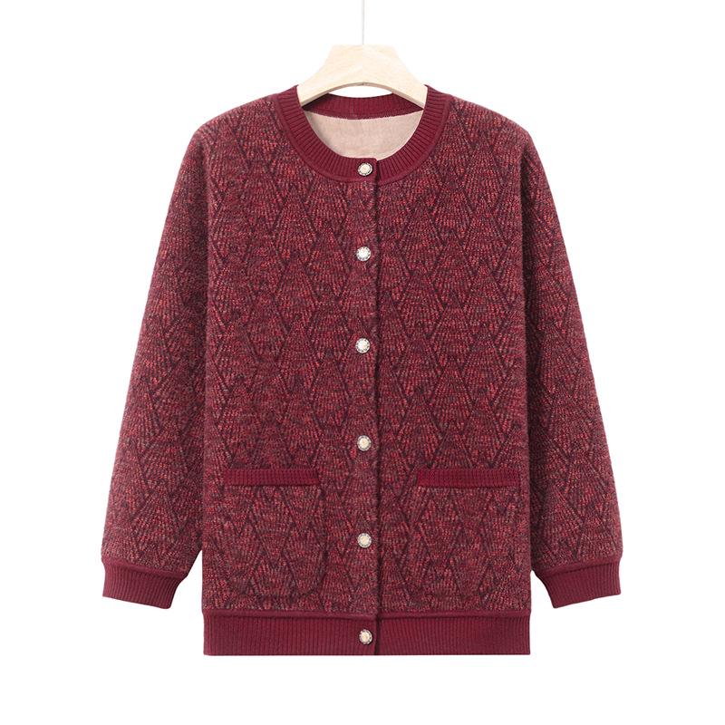 Women's Plus Velvet Cardigan - Cozy and Stylish Autumn/Winter Wear for Middle-aged & Elderly