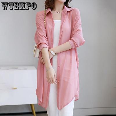 Ropa Protectora Solar para Mujer en Verano Cárdigan Fino de Gasa con Mangas Largas Caído Sobre Un Chal Chaqueta de Longitud Media con Cuello de Camisa