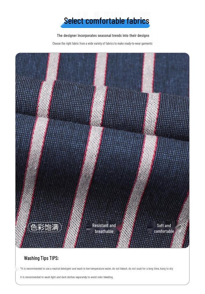 Women's Slimming Striped Cotton Shirt - Petite 7-Sleeve Professional Style for Spring, Summer, or Autumn 2025