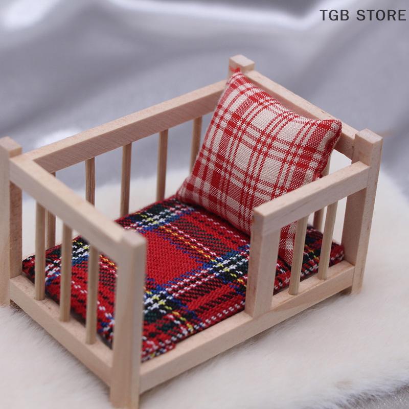 1:12 Baby Crib Bed Baby Cot Furniture Model Miniature Decor Toy Doll House Accessories