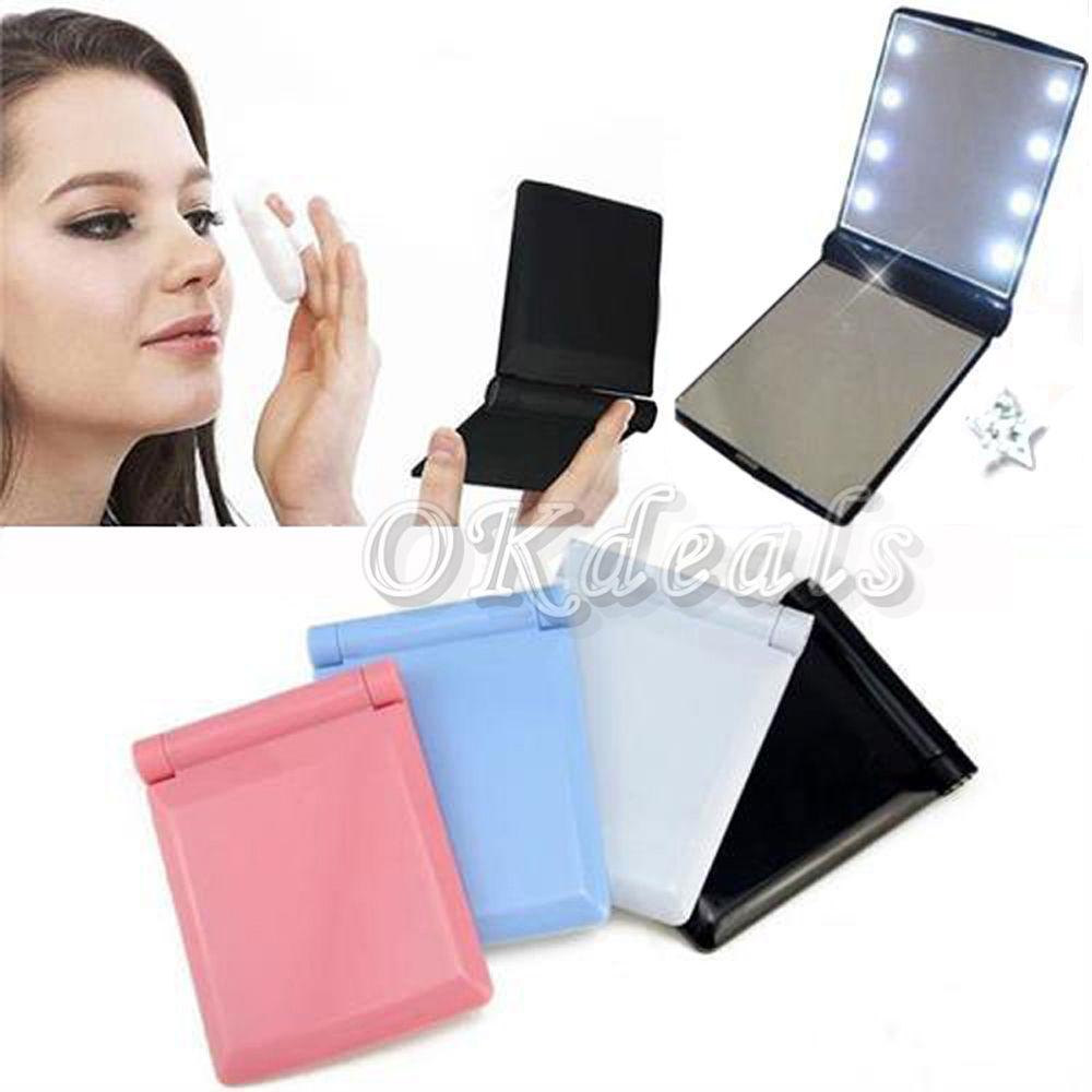 

HOT Portable Compact with 8 LED Lights Cosmetic Folding Make Up Mirror