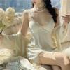 Sexy Pajamas Women's Ice Silk Thin Summer Suspender Nightdress with Chest Pad Pure Desire Loungewear Can Be
