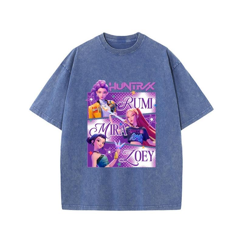 Street-style Women's Cotton Washed T-shirt, Popular Anime Printed Top, Loose O-neck Soft Short-sleeved Women's Clothing