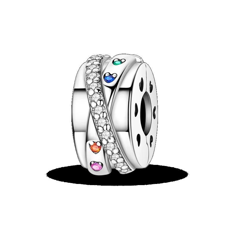 Silver Clasp 925 Silver CZ Pave Clip Charms Daisy Beads Stopper Safety Chain Fit Original Bangle Bracelet Jewelry Clip