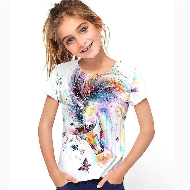 3D Pattern Animal Print Children's T-shirt Short Sleeved Summer Sports Fashion Street Casual Top