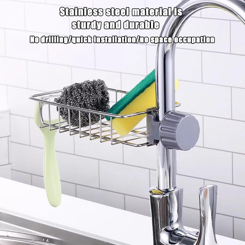 Faucet Rack Kitchen Stainless Steel Sink Storage Rack Household Sponge Rag Dishcloth Drain Rack Hanging Basket