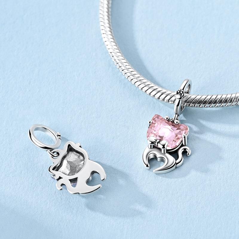 Copper Sparkling Pink Bow Tie Cat And Dolphin Charm Pendant Beads Fit Original Bracelet For Women Jewelry Gifts