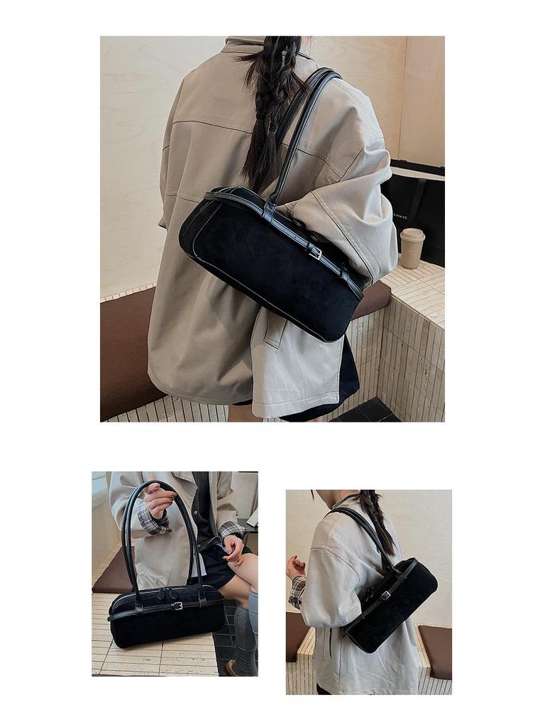 Yuezi Frosted Leather Baguette Bag: 2025 Autumn/Winter Boston Shoulder & Underarm Handbag