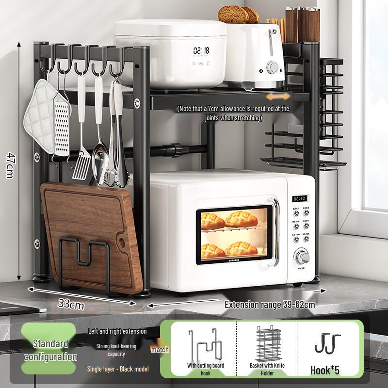 Adjustable Pull-out Microwave Oven Rack – Multi-functional Stainless Steel Shelf for Kitchen Countertop Cookware Storage