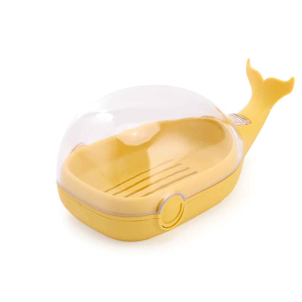 Soap Box Double Layer Cute Cartoon Whale Shape Waterproof Drainage Soap Container with Flip Lid for