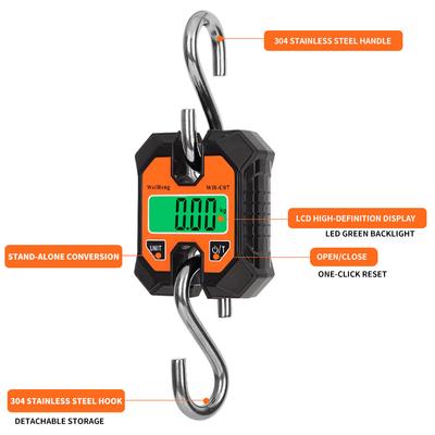 250KG/100g 100KG/50gHeavy Duty Hook Scale Industrial Crane Scale LCD Digital Hanging Scale High Accuracy Luggage Fishing Scale