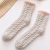Women's Mid-Calf Coral Fleece Socks: Half-Sided Fleece, Cat Paw Design, Cute & Cozy for Autumn/Winter