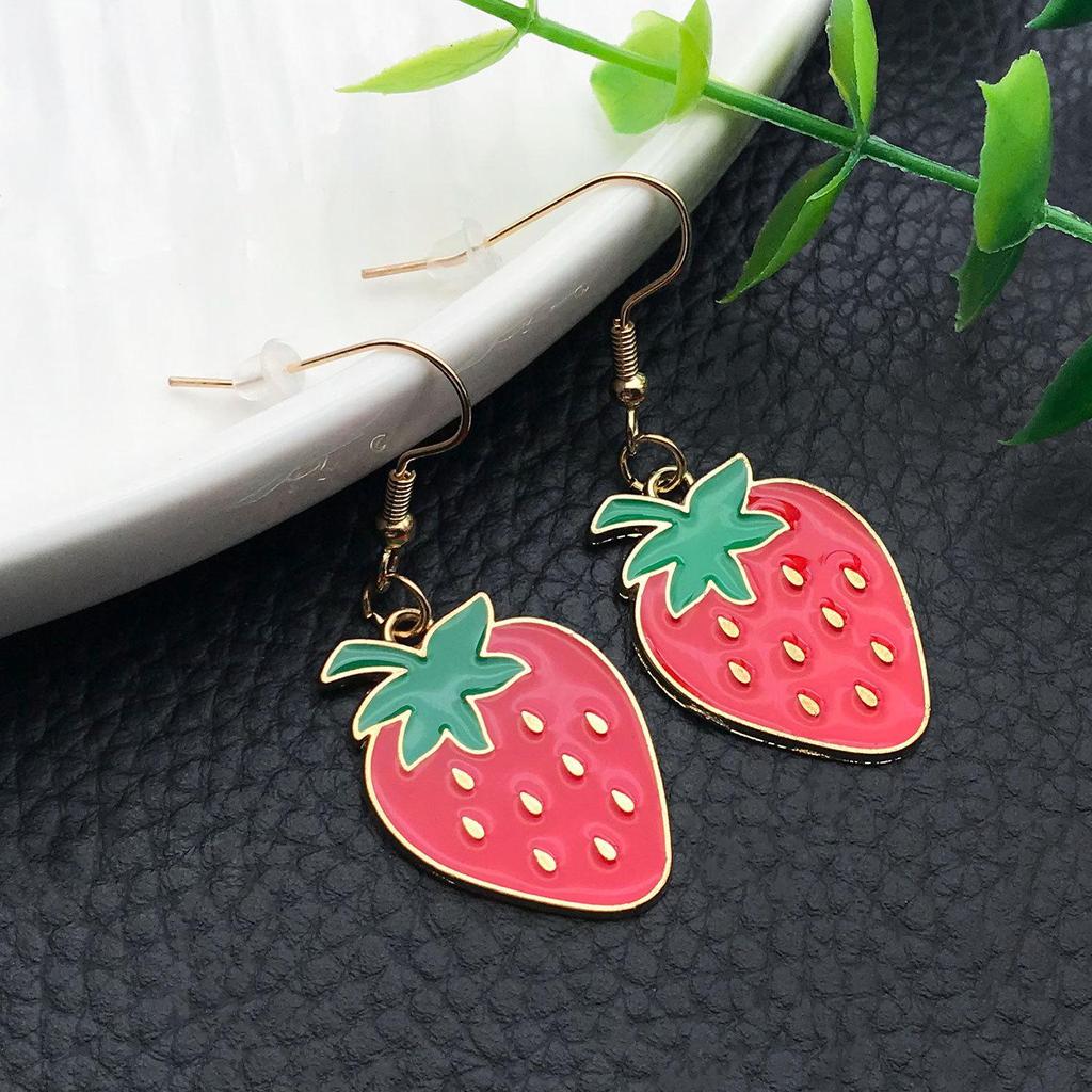 INS Style Summer Fresh Fruit Earrings - Korean Oil Drop Strawberry Design