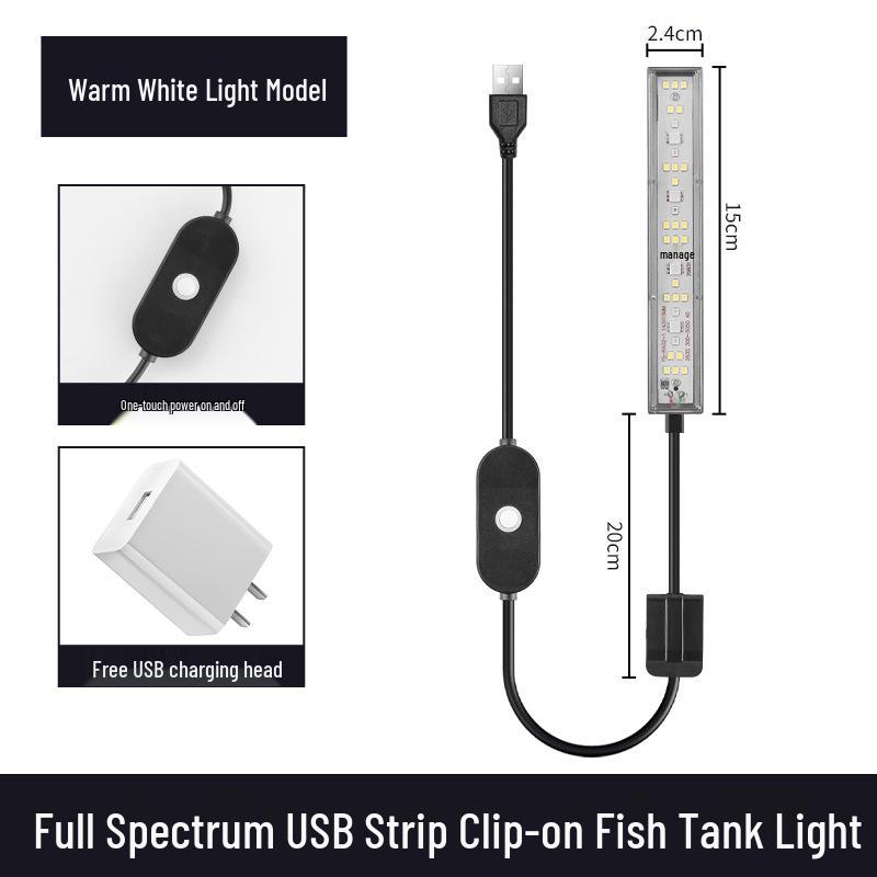 Aquarium Clip-On Light: Full Spectrum Plant & Algae Light with USB Smart Timer Switch