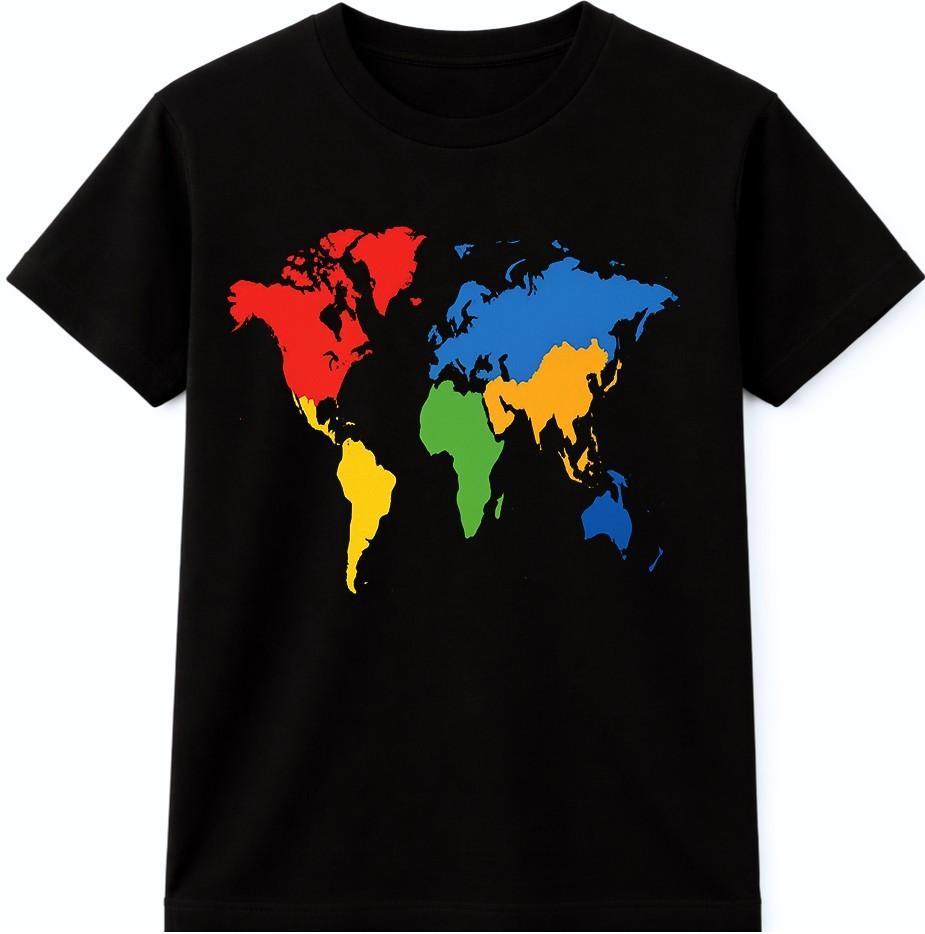 Colorful World Map TShirt Globe Continents Geography Travel Explorer Graphic Tee XL