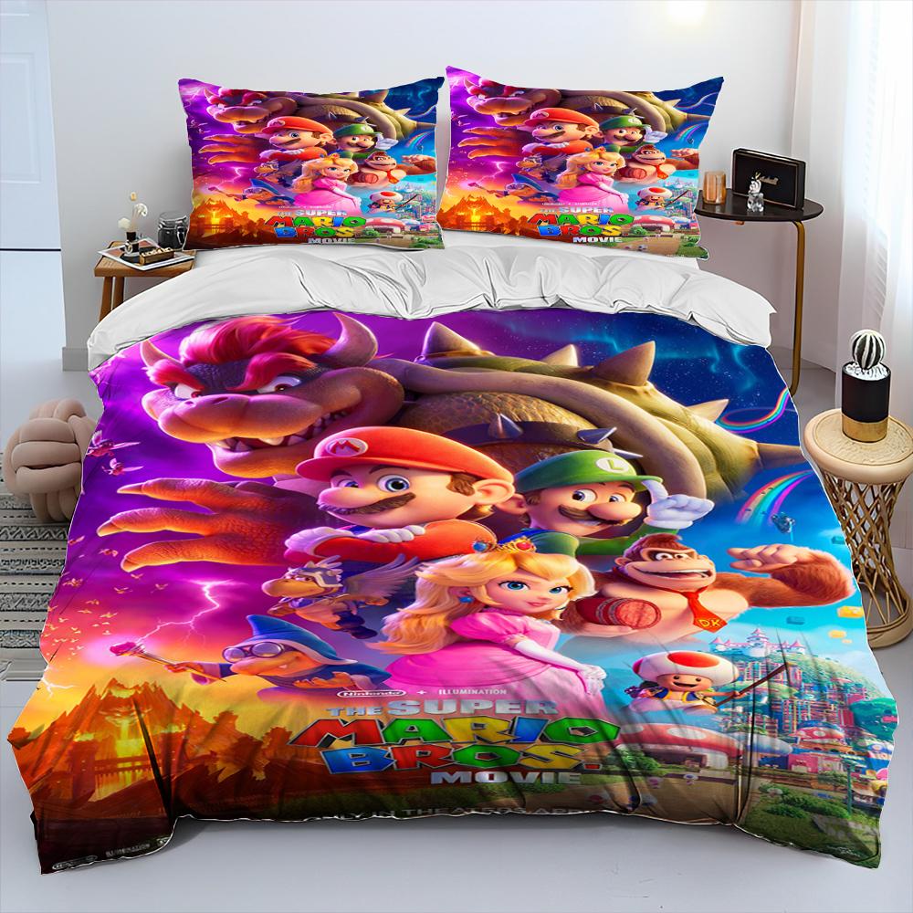 Set Biancheria da Letto Copripiumino Cartone Animato Mario Stile Retro 23 Set Letto Copripiumino Federa Set Biancheria da Letto Matrimoniale Regalo per Adulti Bambini