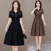 Women's 2023 Summer Solid Color Cotton Linen A-line Dress, Short Sleeve, Casual Slimming Design