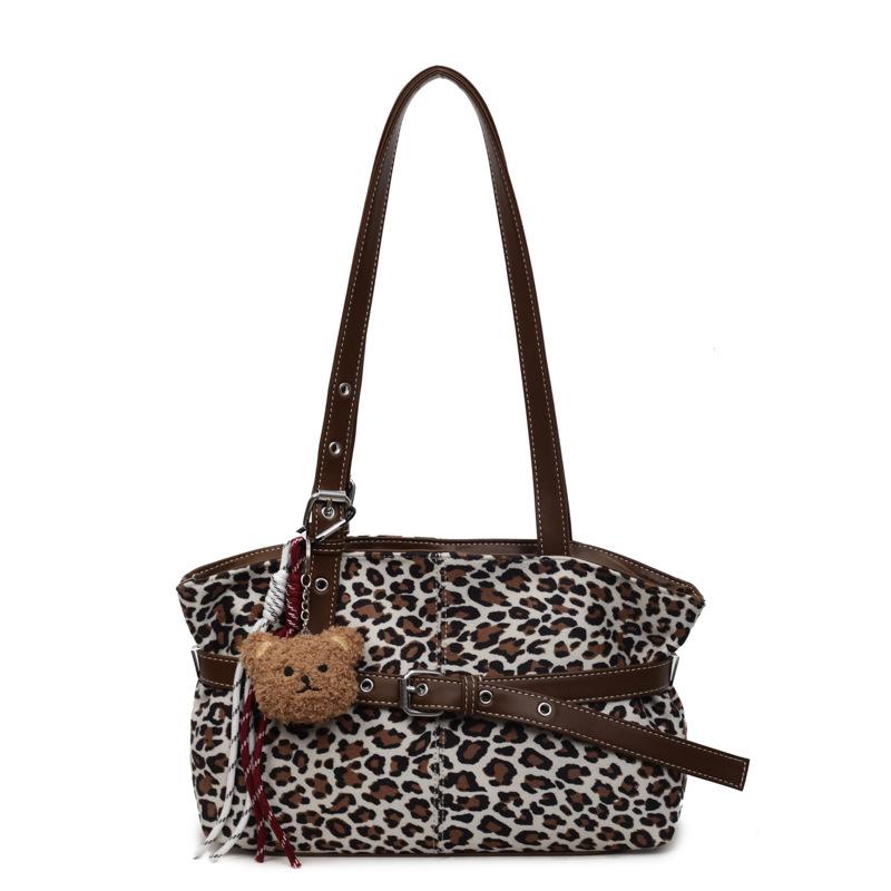 Korean Version of Casual Ins Leopard Print Large-capacity Tote Bag 2025 Autumn and Winter New Shoulder Underarm Bag Women's Simple and Versatile