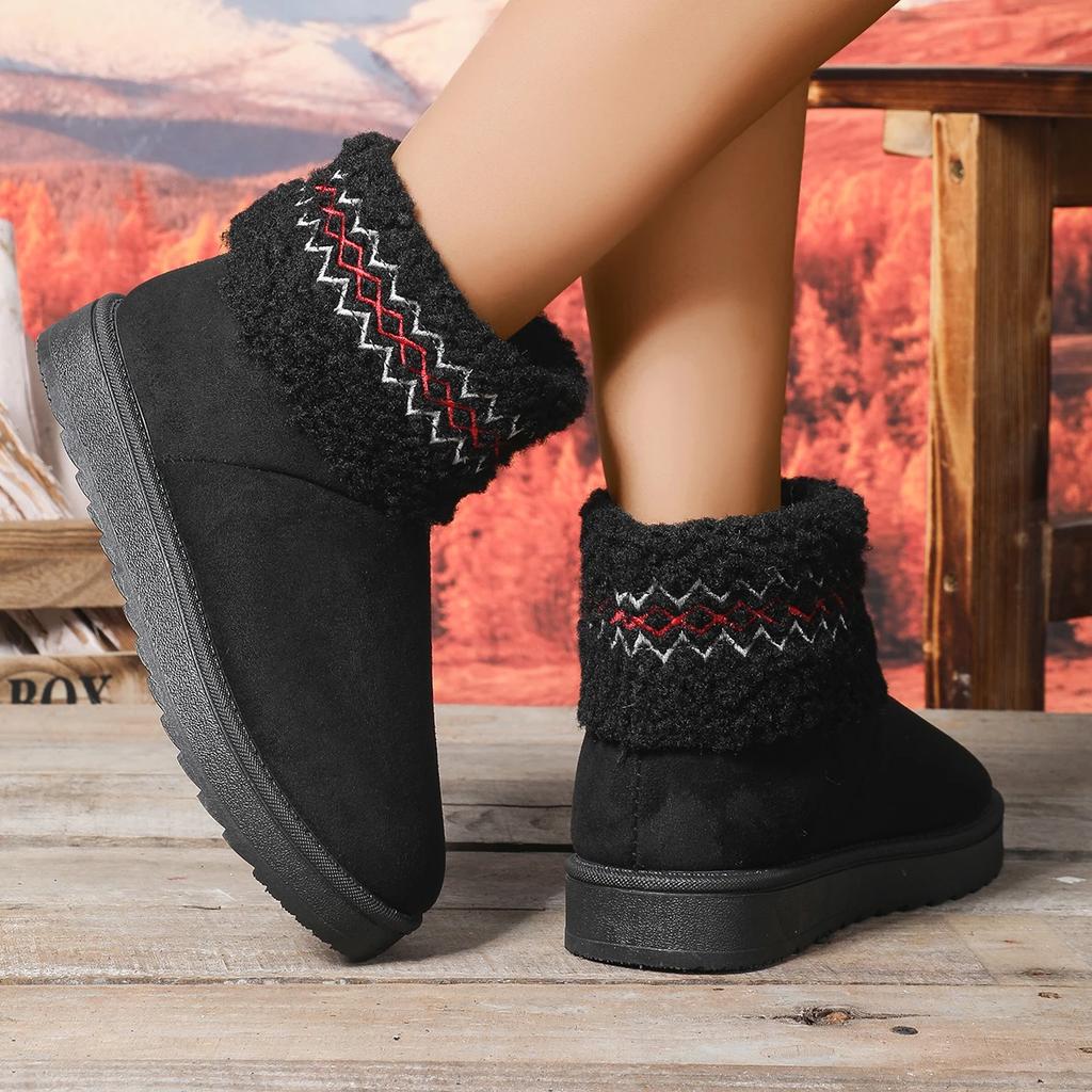Women Boots Fashion Short Plush Warm Snow Boots Women Winter Faux Fur Flat Ankle Boots Comfortable Slip on Cotton Padded Shoes