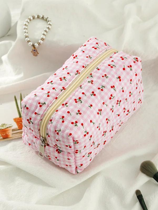 Cherry Bow Makeup Pouch for Women Napkin Sanitary Pad Storage Bag Organizer Pouch for Tampons Teens Female Cosmetic Bags