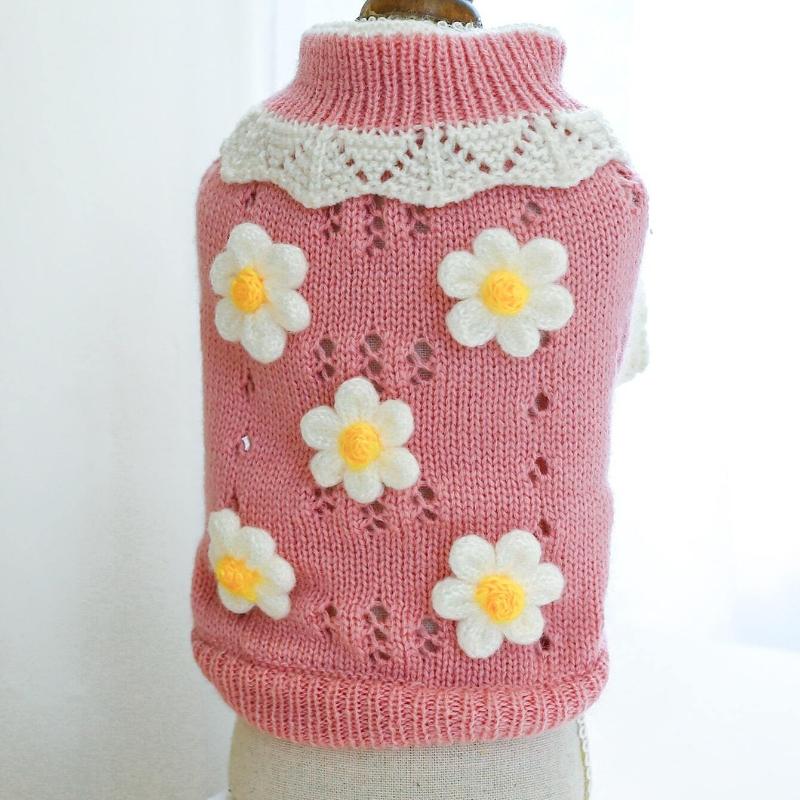 1pc Pet Clothes for Autumn and Winter, Soft and Comfortable Cute Floral Sweater for Dogs and Cats - Pink