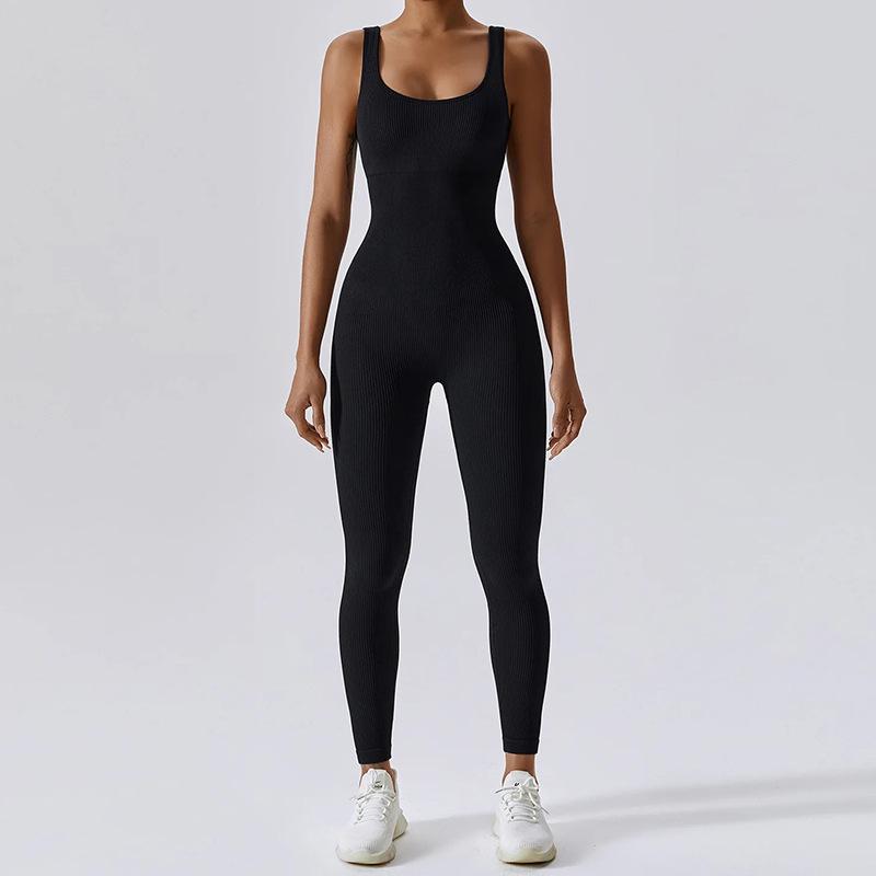 

Women s Seamless Ribbed Yoga Bodysuit: Elastic One-Piece Fitness Wear Large