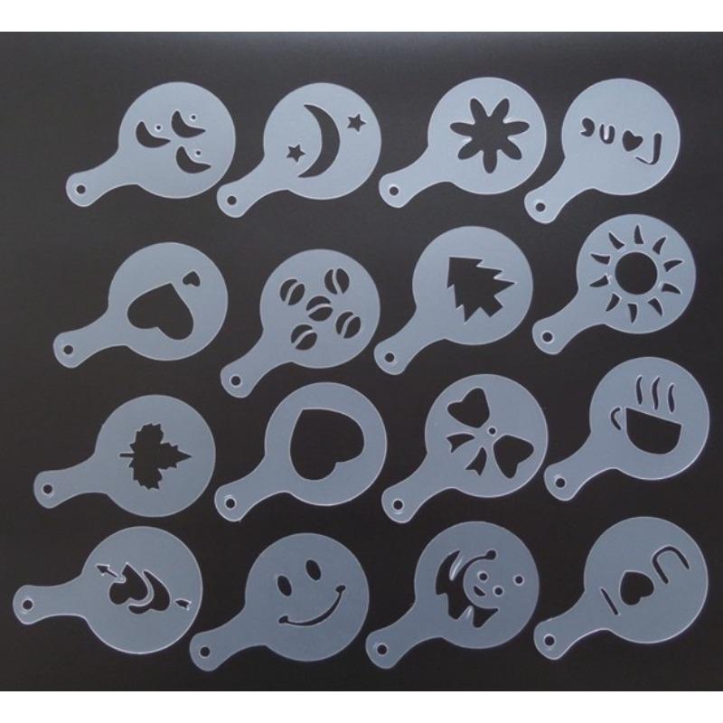 Heiß 16 Stück/Set Mode Kreativ Cappuccino Kaffee Barista Schablonen Vorlage Streupad Staubwedel Sprühwerkzeuge Verkauf