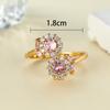Silver Ring with Shiny Bling Garnet Ruby Flower Shaped Gemstone Adjustable Ring for Women Jewelry Christmas Gifts