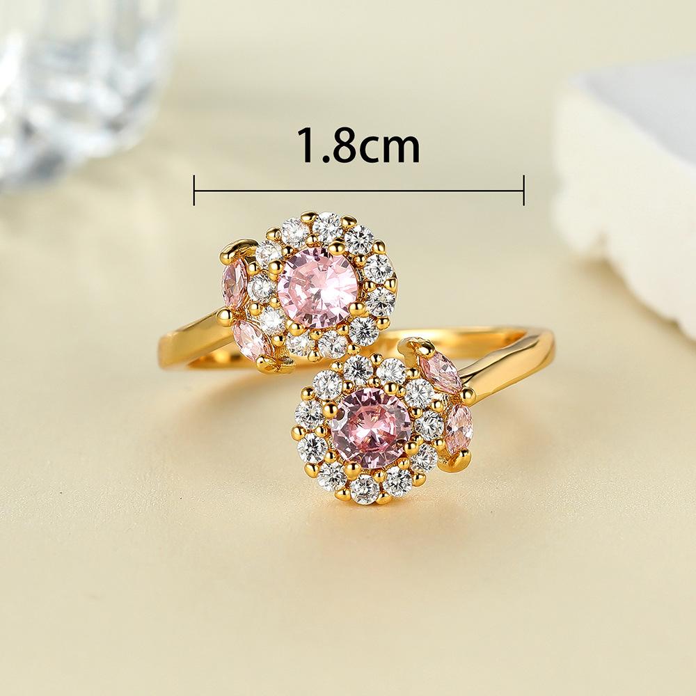 Silver Ring with Shiny Bling Garnet Ruby Flower Shaped Gemstone Adjustable Ring for Women Jewelry Christmas Gifts