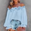 Women's Casual Off-shoulder Ruffled Sleeves Solid Color Loose Large Size T-shirt Clothes Sale