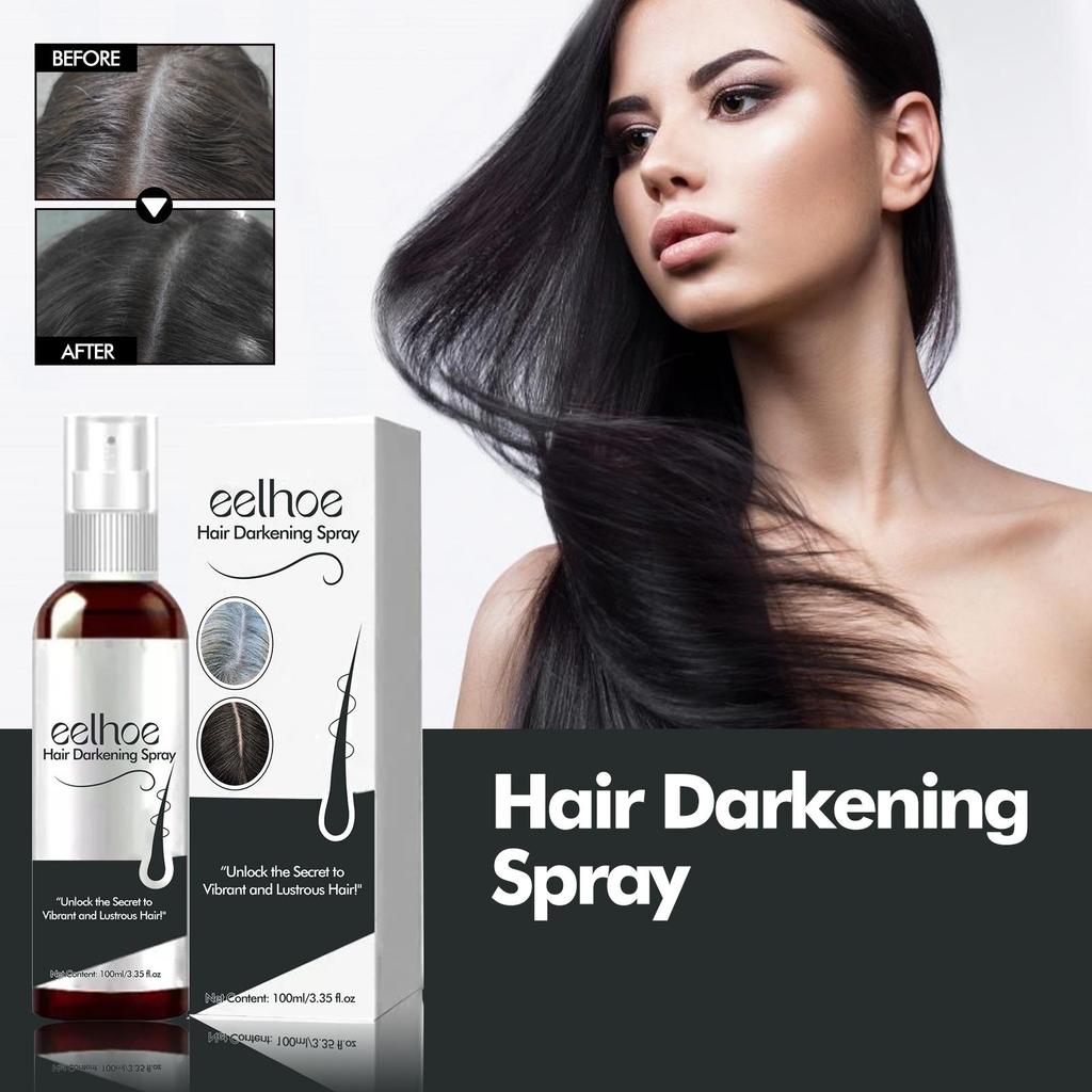 EELHOE black hair spray covers white hair, natural color rendering, supple, shiny, moisturizing, and nourishing hair care spray 100ml