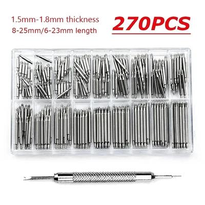 270 uds./juego Pasadores de Acero Inoxidable Diámetro 1,5 mm/1,8 mm longitud 8 mm - 25 mm/6 mm - 23 mm Correa de Reloj Correa de Correa Herramientas de Reparación de Relojes Pasador