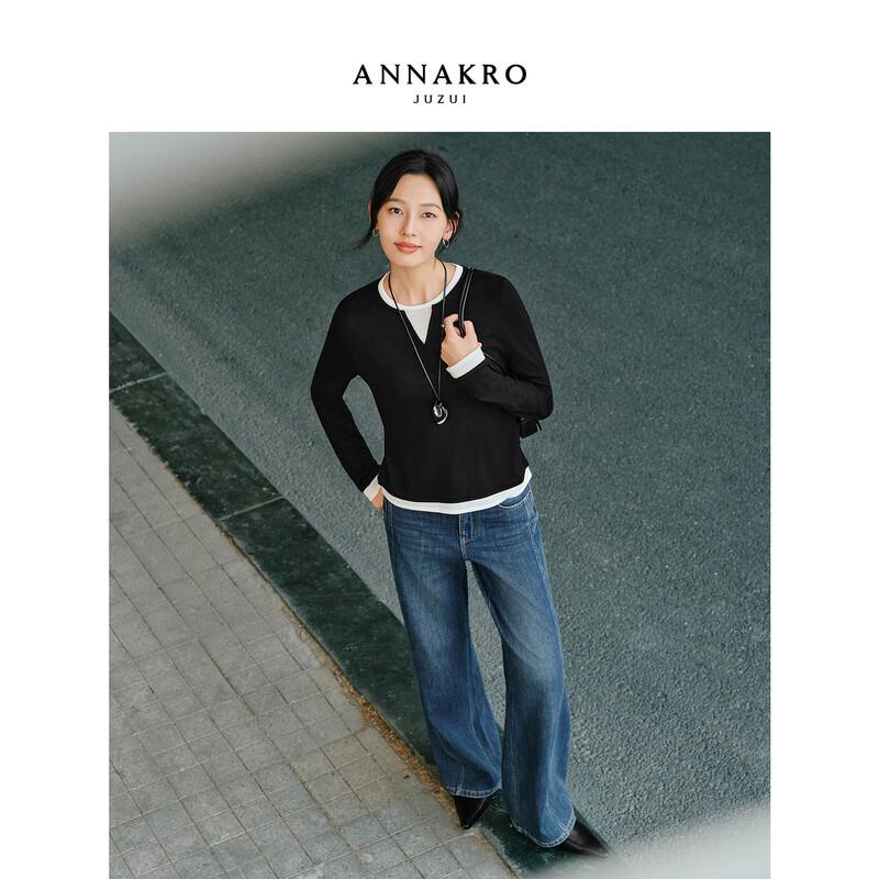 JUZI AnnaCoco Women's Color-Block Faux Two-Piece Wool Blend Sweater