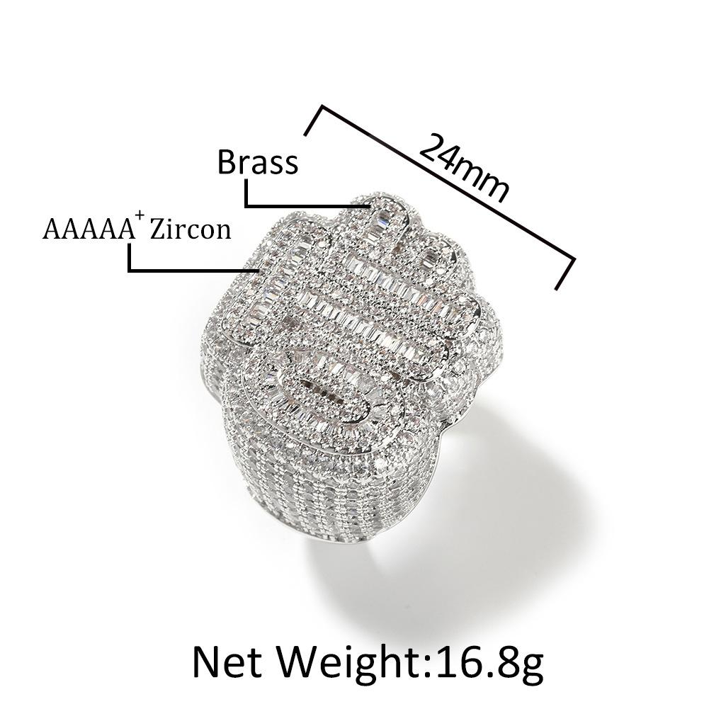 Hip hop creative copper inlaid zircon full of diamonds cool OTFJ ring personality classic high street trendy man popular ring