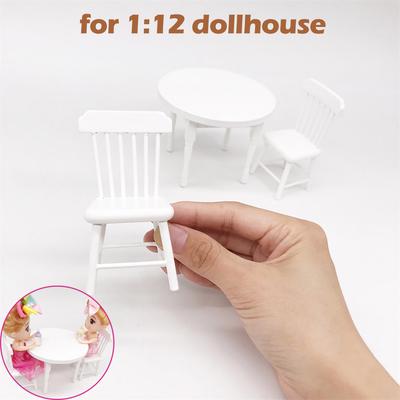 (H0826)1:12 Miniaturní nábytek Dollhouse Bílá Barva Kulatý jídelní stůl Sada židlí